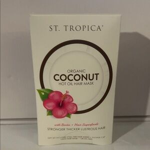 St. Tropica Organic Coconut Hot Oil Hair Mask Set of 3 plus Treatment Shower Cap